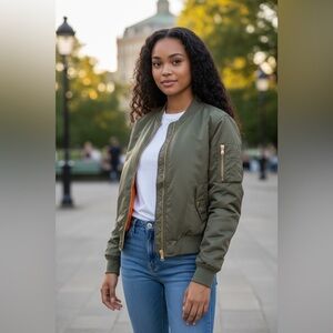 Guess Olive Green Jacket with Orange Lining